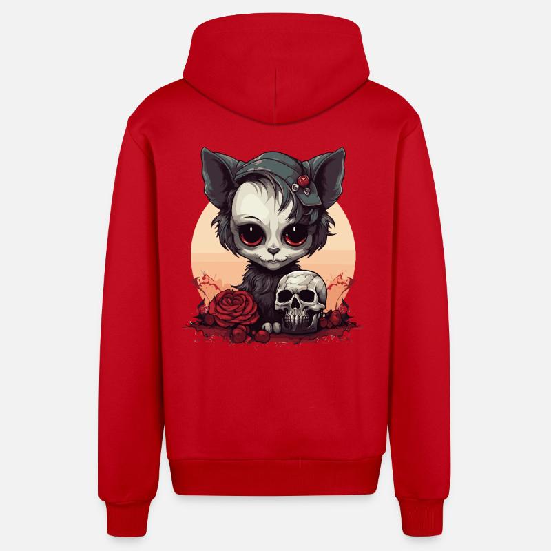 Mignon Chaton Gothique Emo - Veste à capuche bio décontractée fabriquée en UE - rouge
