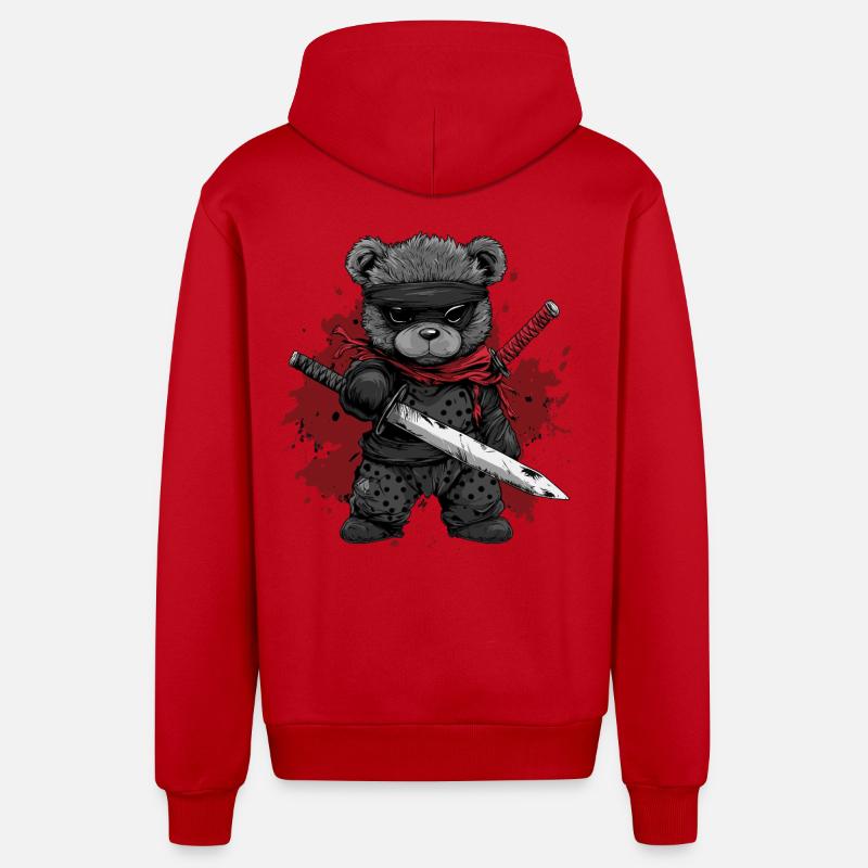 Ours en peluche ninja - Veste à capuche bio décontractée fabriquée en UE - rouge