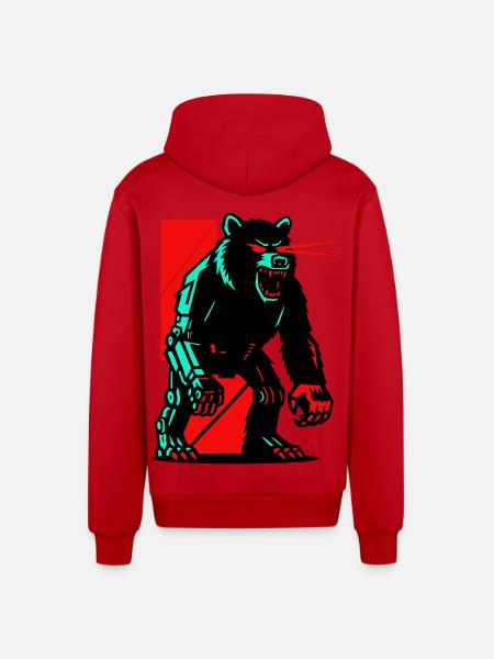 Mecha Techno Bear - Organic Relaxed Hooded Jacket Made in EU - red