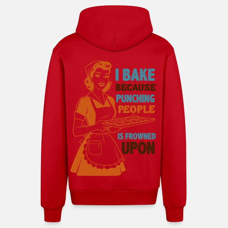 Backenwitz Retro Kitchen Saying: Baking instead of beating - Organic Relaxed Hooded Jacket Made in EU - red
