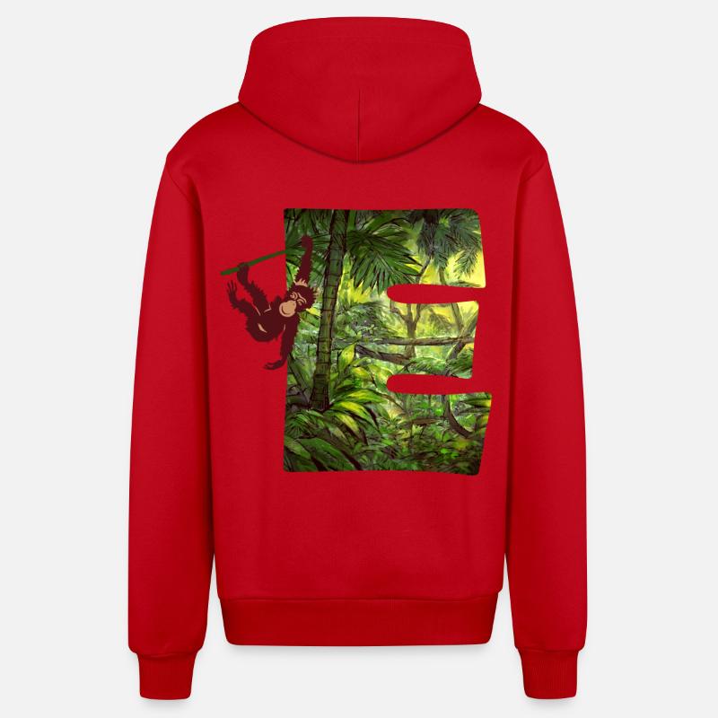 jungle avec affe e - Veste à capuche bio décontractée fabriquée en UE - rouge