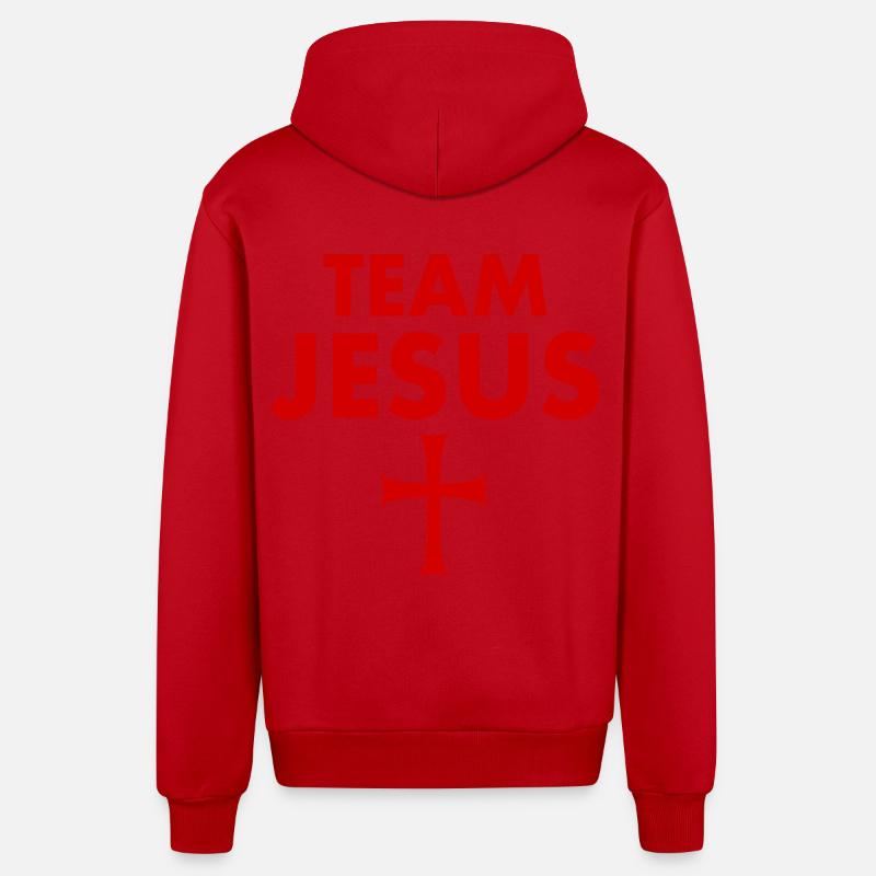 Croix de Jésus de l’équipe - Veste à capuche bio décontractée fabriquée en UE - rouge
