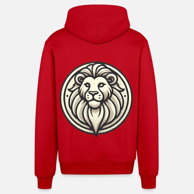 Conception d’insigne de lion stylisé - Veste à capuche bio décontractée fabriquée en UE - rouge