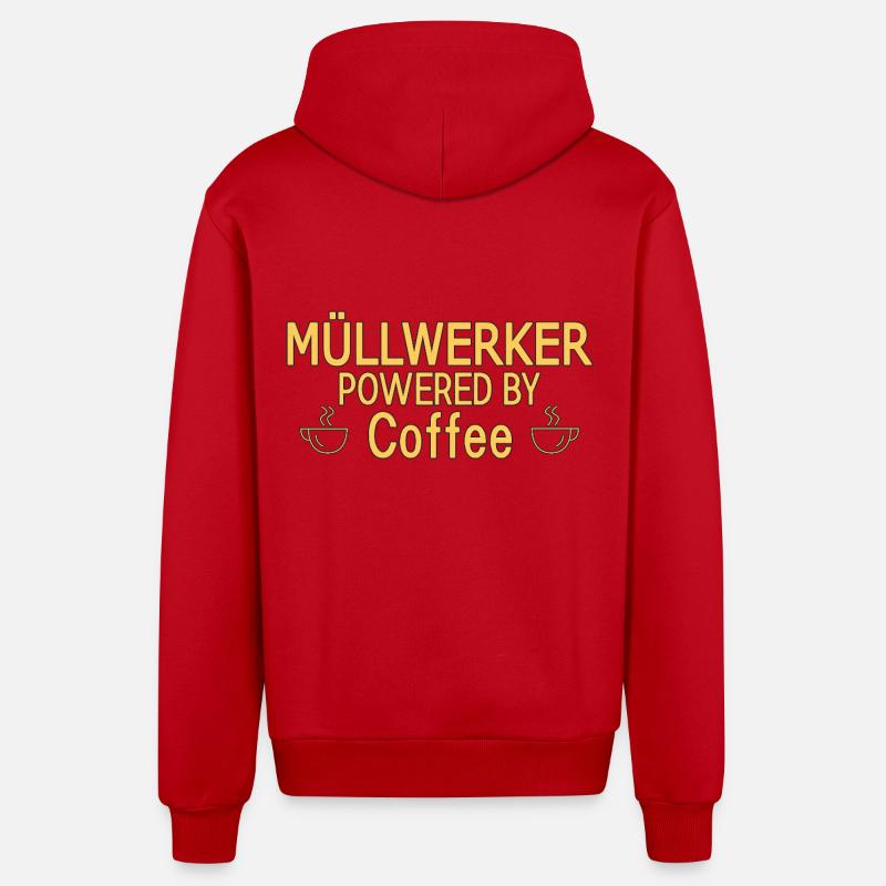 Müllwerker Powered By Coffee - Organic Relaxed Kapuzenjacke Made in EU - Rot