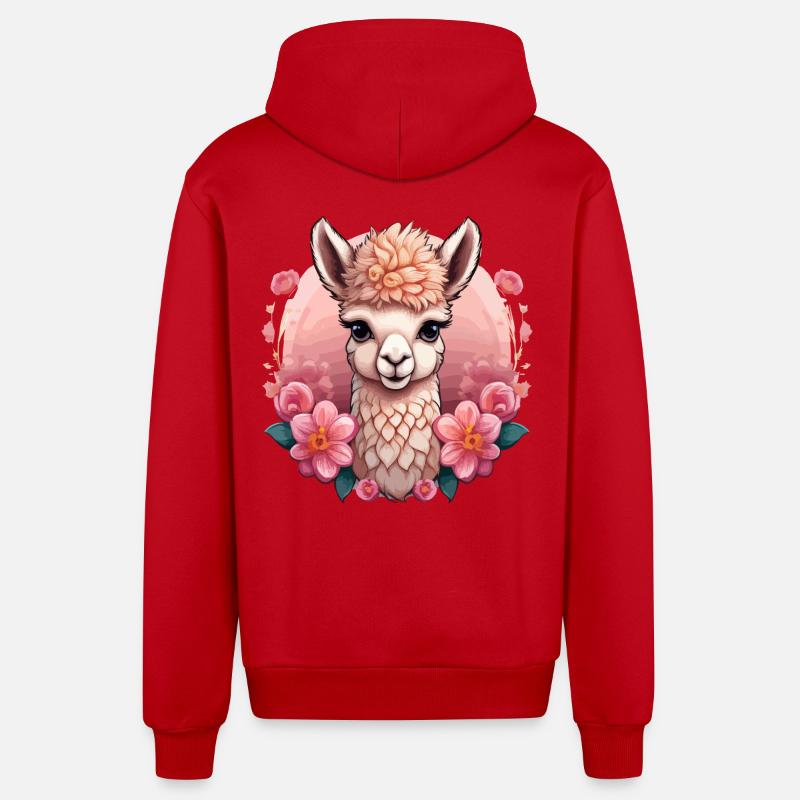 Alpaga doux aux fleurs - Veste à capuche bio décontractée fabriquée en UE - rouge