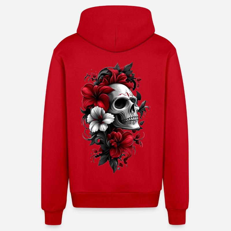Crâne avec des fleurs - Veste à capuche bio décontractée fabriquée en UE - rouge