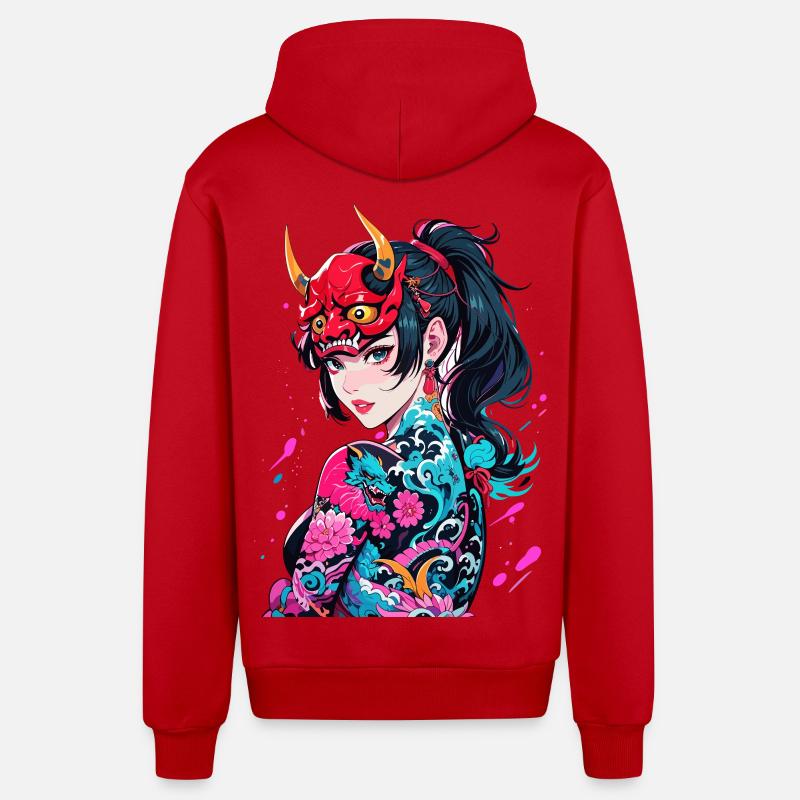 Japanese Demoness - Organic Relaxed Hooded Jacket Made in EU - red