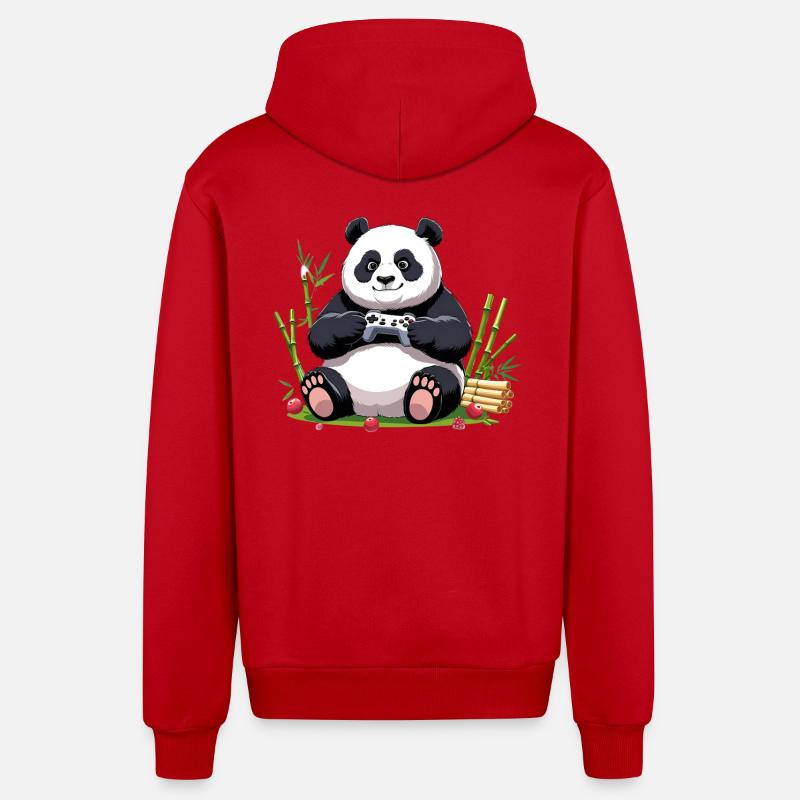 Panda mignon avec manette de jeu - Veste à capuche bio décontractée fabriquée en UE - rouge