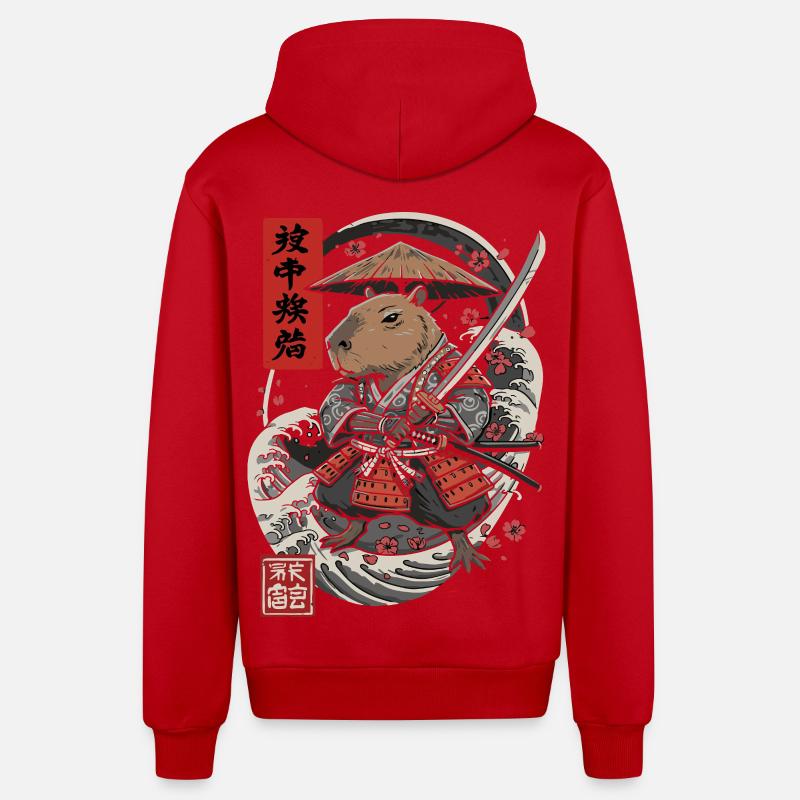Samouraï Capybara Combat Illustration - Veste à capuche bio décontractée fabriquée en UE - rouge