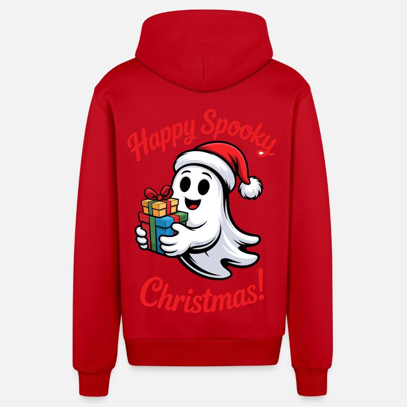 Fantôme de Noël effrayant avec cadeau - Veste à capuche bio décontractée fabriquée en UE - rouge