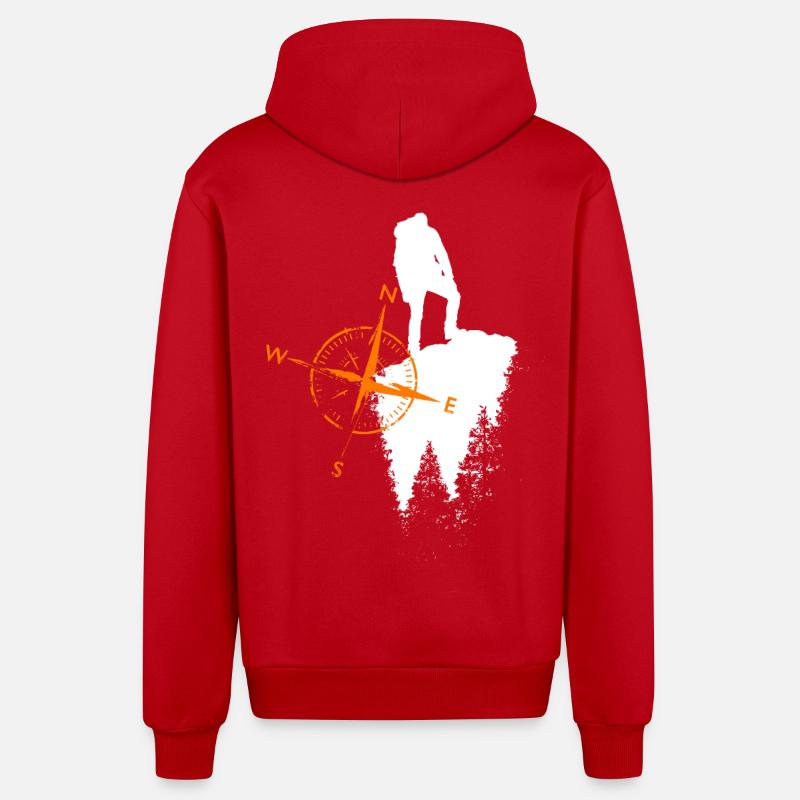 Wanderer Motiv mit einem Kompa - Organic Relaxed Kapuzenjacke Made in EU - Rot
