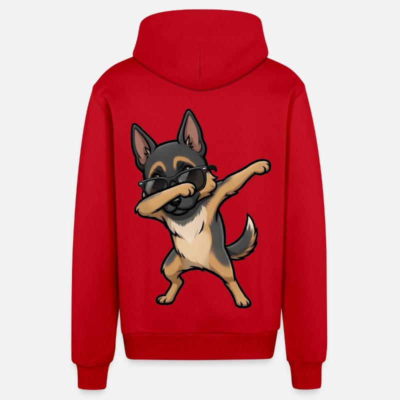 Dabbing German Shepherd - Organic Relaxed Hooded Jacket Made in EU - red
