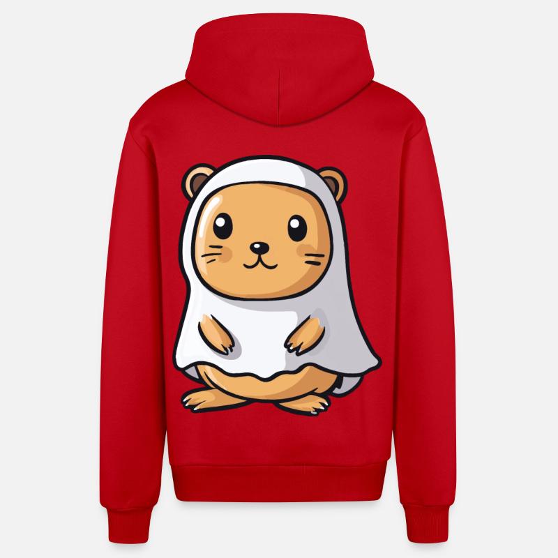 Beaver Halloween Comic Ghost - Organic Relaxed Hooded Jacket Made in EU - red