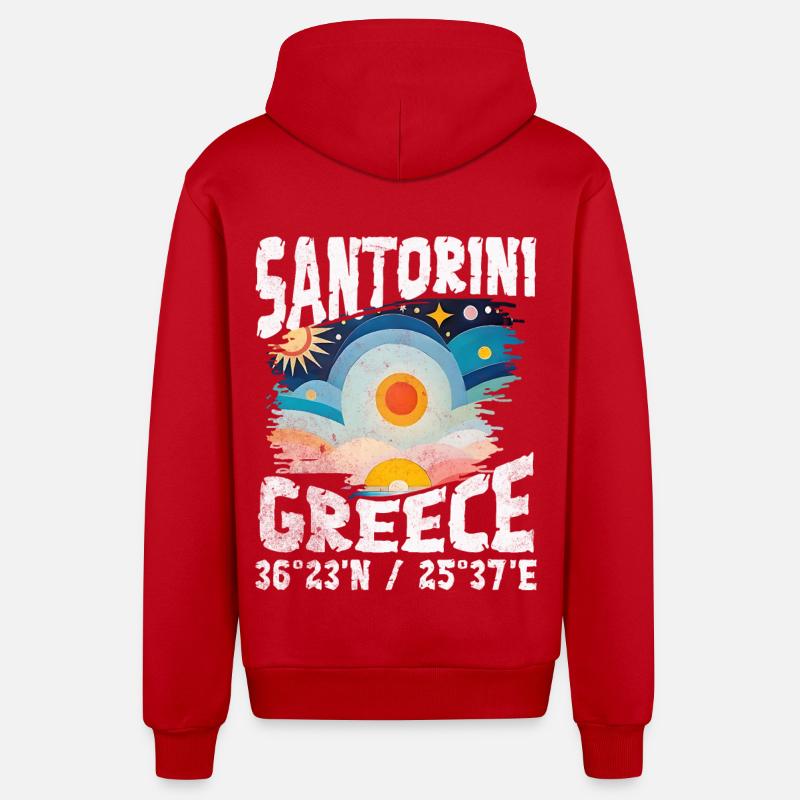 Greece aegean islands col - Veste à capuche bio décontractée fabriquée en UE - rouge