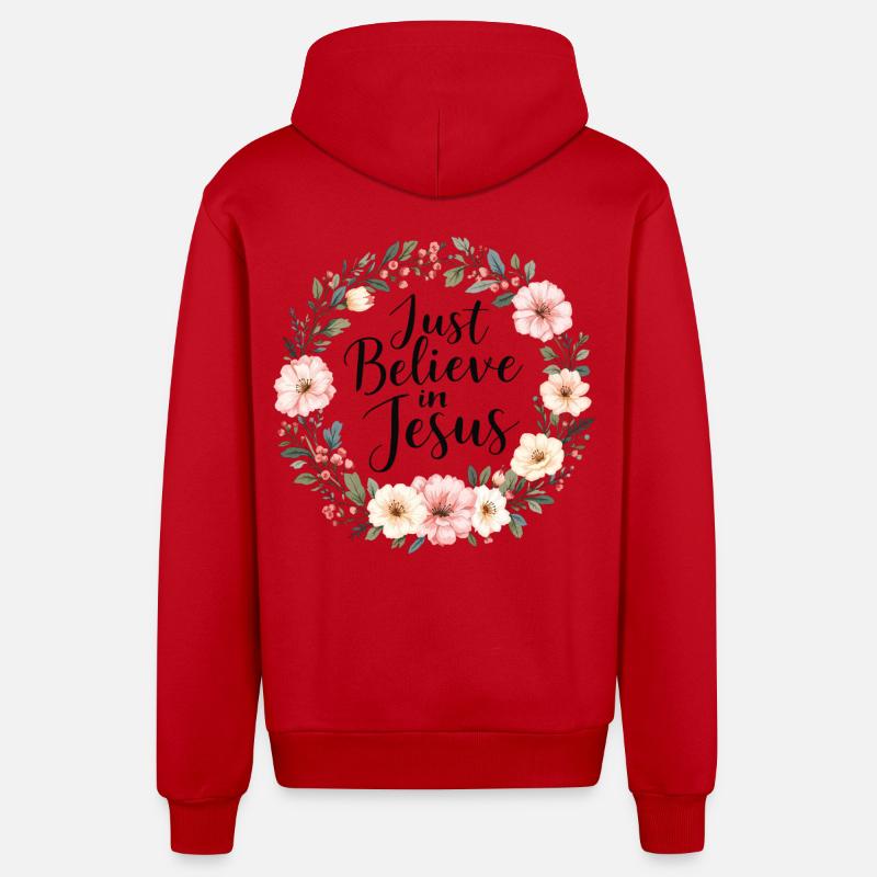 Croyez simplement en Jésus - Veste à capuche bio décontractée fabriquée en UE - rouge