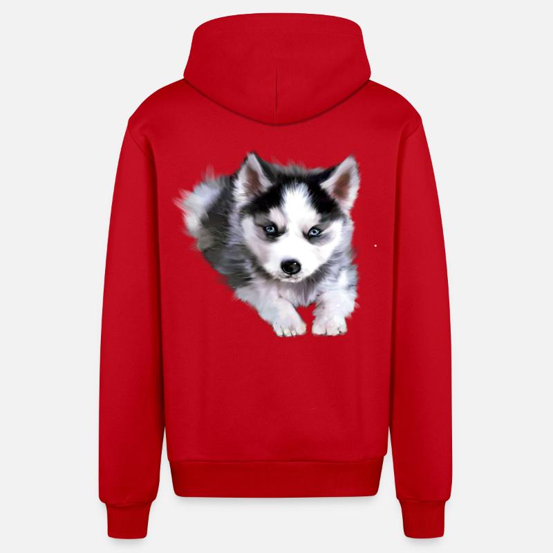 Chien, husky - Veste à capuche bio décontractée fabriquée en UE - rouge
