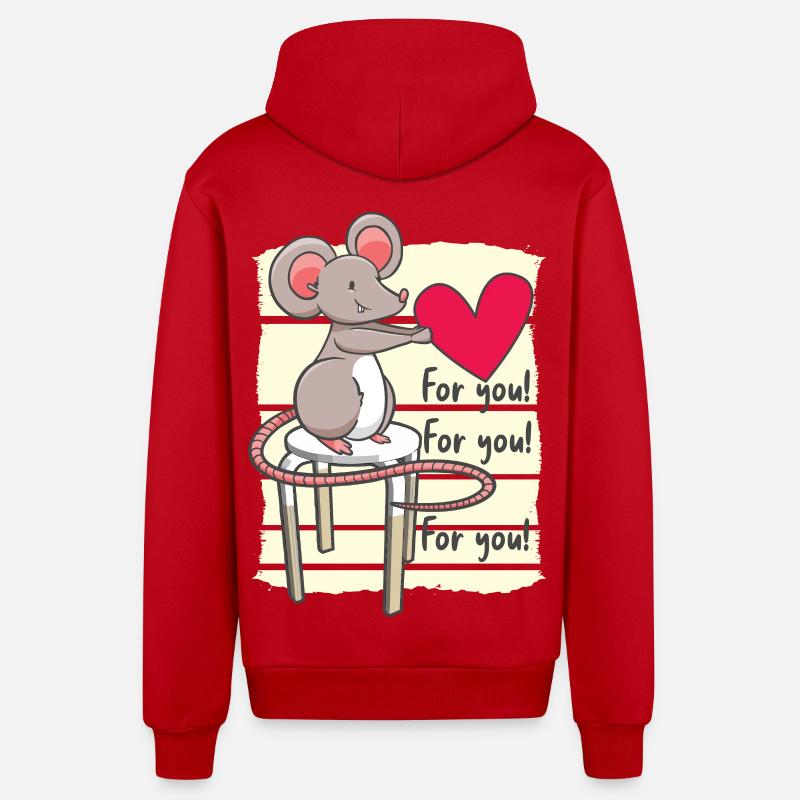 Souris douce avec cœur - Veste à capuche bio décontractée fabriquée en UE - rouge