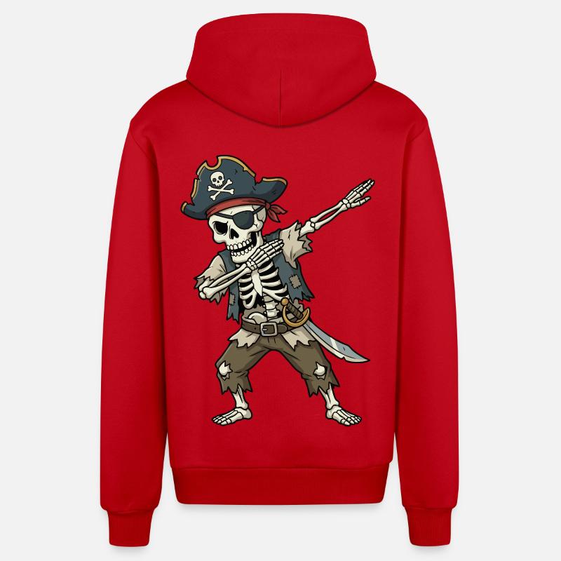Pirate Dab – Dessin animé squelettique drôle - Veste à capuche bio décontractée fabriquée en UE - rouge