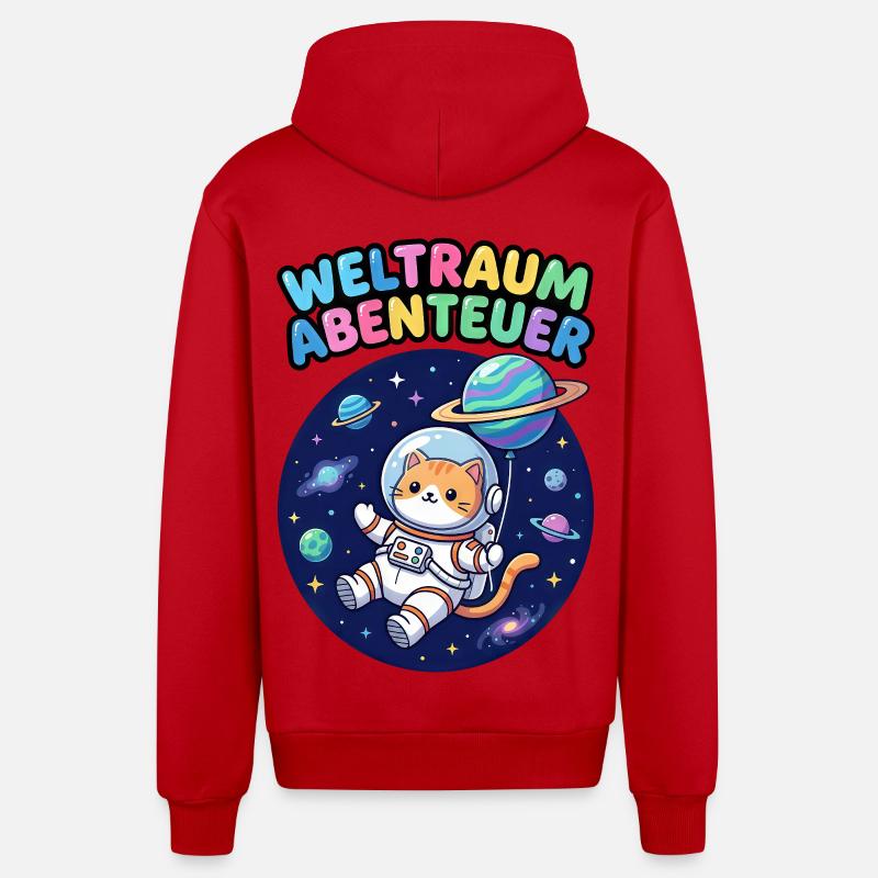 Chat Aventurier de l’Espace - Veste à capuche bio décontractée fabriquée en UE - rouge