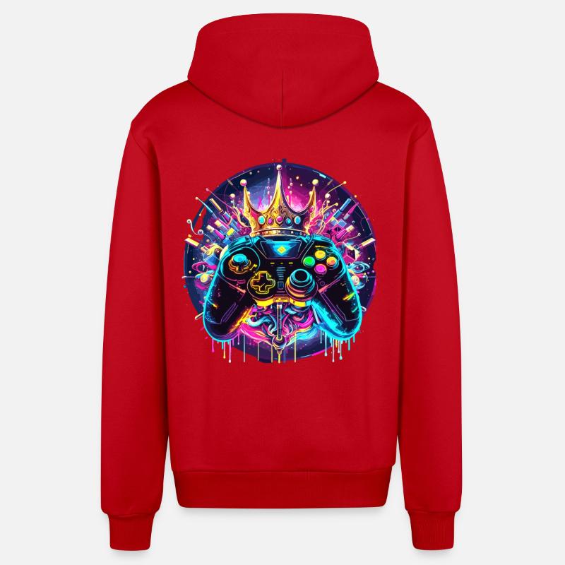 Synthwave Gamer Controller mit Krone - Organic Relaxed Kapuzenjacke Made in EU - Rot
