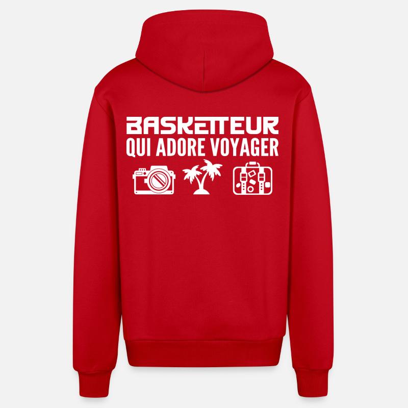 Voyageurs & Basketteurs : Passion & Découverte - Veste à capuche bio décontractée fabriquée en UE - rouge