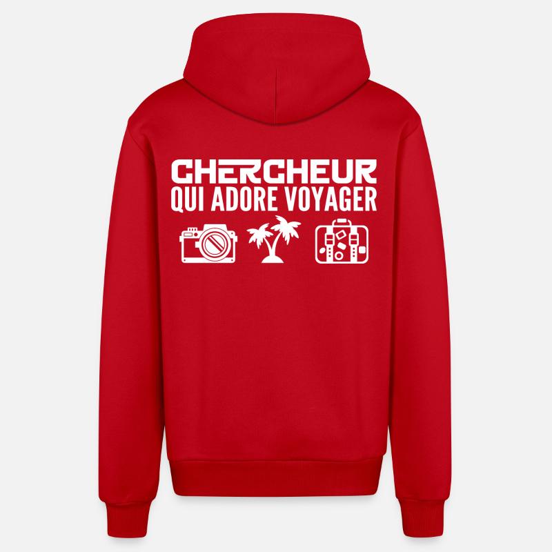 Voyageurs & Chercheurs : Passion & Découverte - Veste à capuche bio décontractée fabriquée en UE - rouge