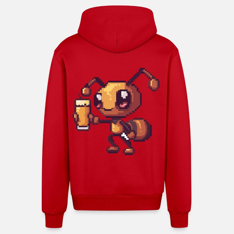 Bière Ant Pixel - Veste à capuche bio décontractée fabriquée en UE - rouge