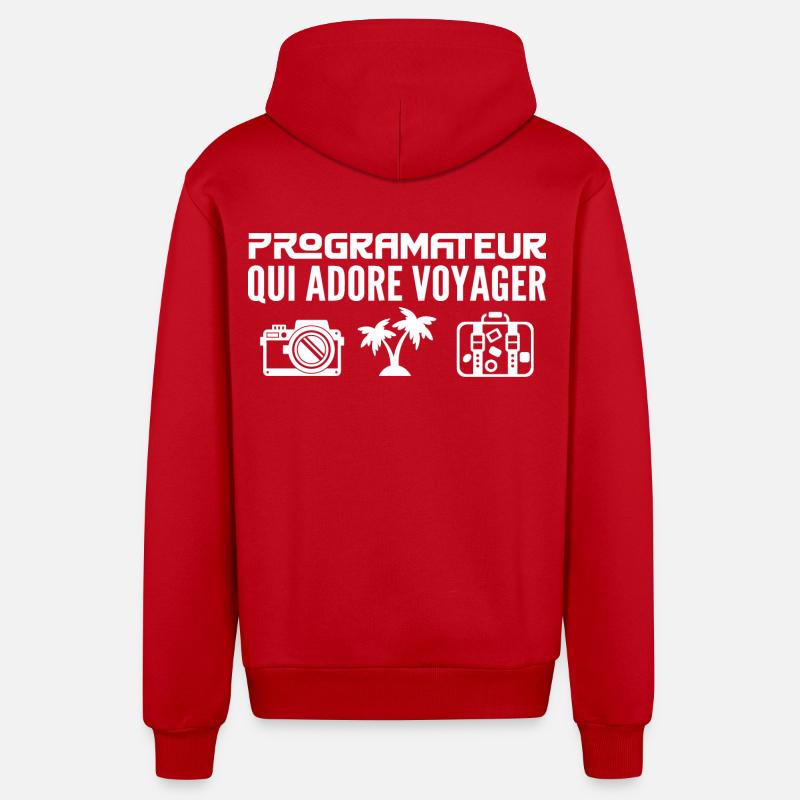 Travelers & Programmers: Passion & Discovery - Organic Relaxed Hooded Jacket Made in EU - red