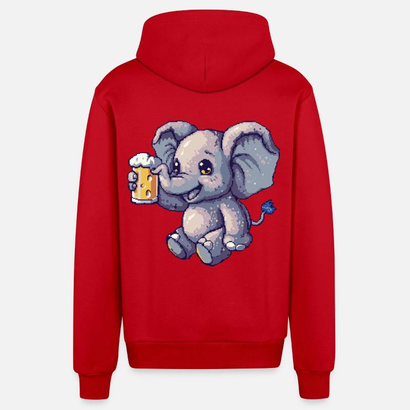 Bière Elephant Pixel - Veste à capuche bio décontractée fabriquée en UE - rouge
