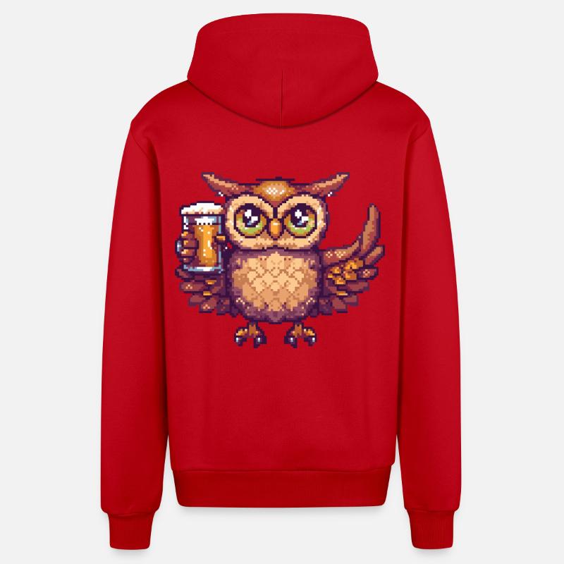 Eule Pixel Bier - Organic Relaxed Kapuzenjacke Made in EU - Rot