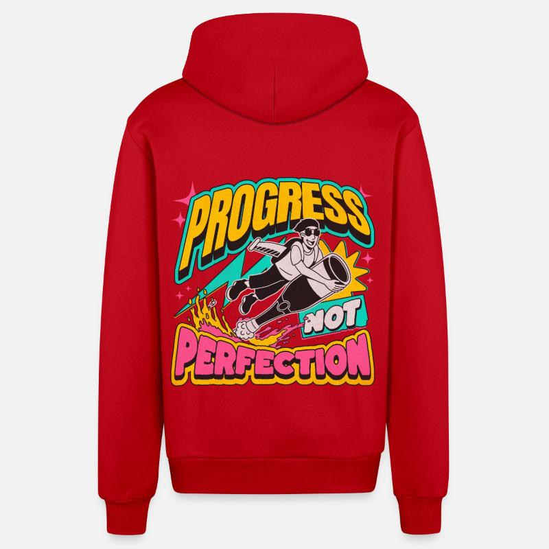Fortschritt statt Perfektion Statement - Organic Relaxed Kapuzenjacke Made in EU - Rot