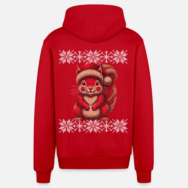 Écureuil de Noël avec chapeau - Veste à capuche bio décontractée fabriquée en UE - rouge