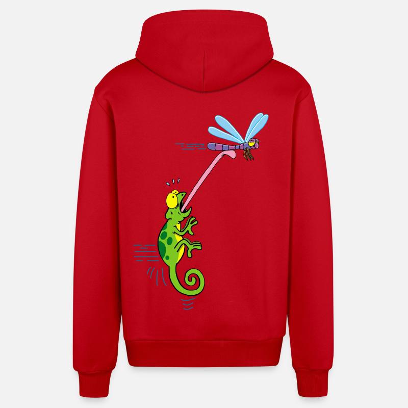 La libellule et le caméléon - Veste à capuche bio décontractée fabriquée en UE - rouge