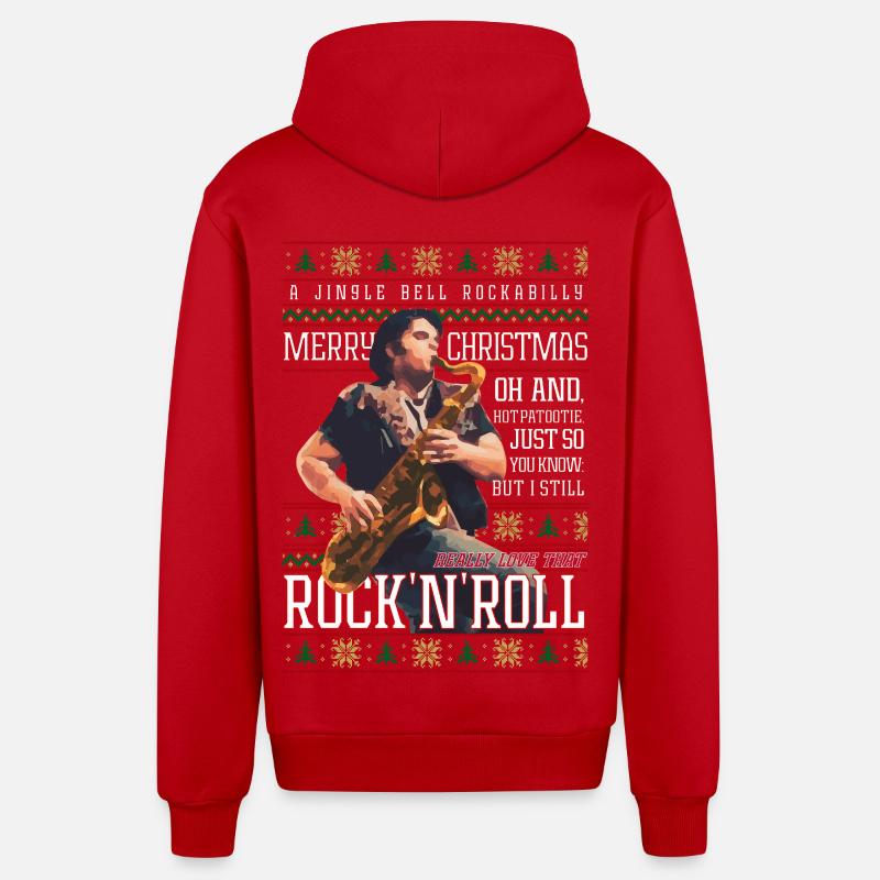 Rockabilly-Weihnachts-Rock'n'Roll-Hässlicher Weihnachtspullover - Organic Relaxed Kapuzenjacke Made in EU - Rot