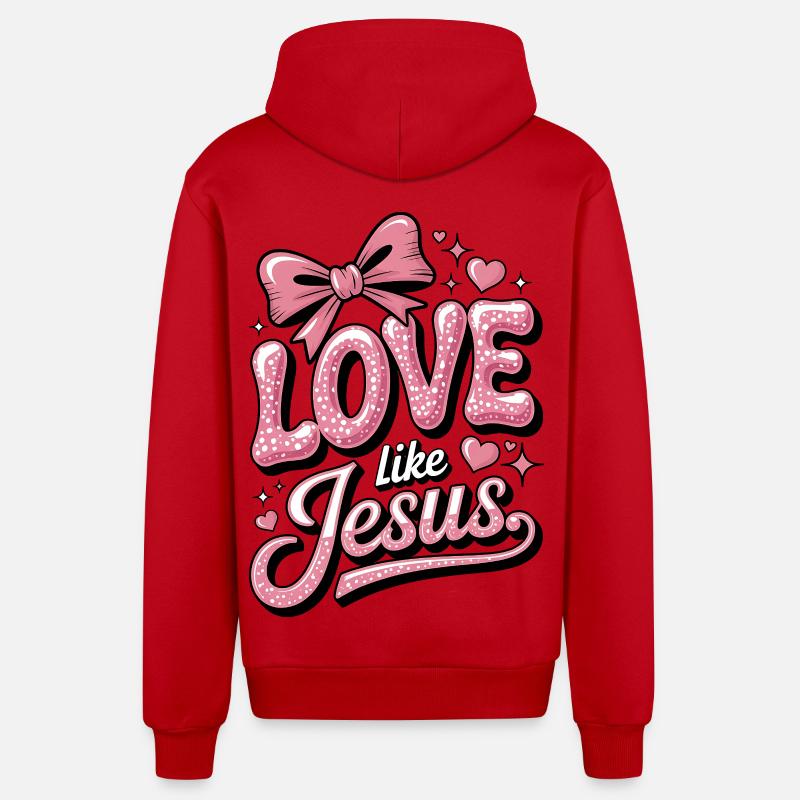 Aimez comme Jésus - Veste à capuche bio décontractée fabriquée en UE - rouge