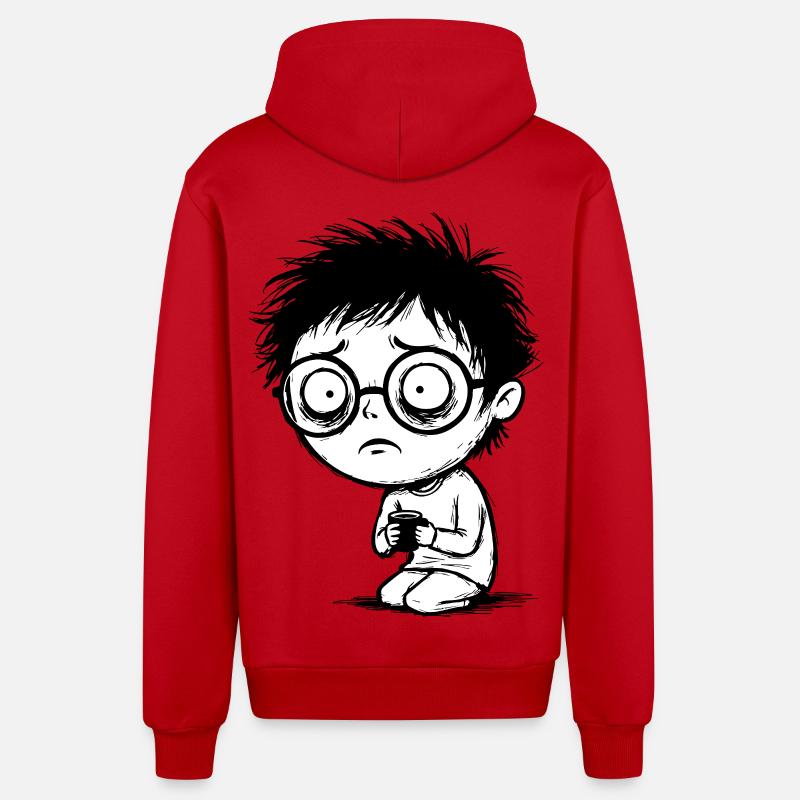 Étudiant Café Fatigue Regard Vide Manga - Veste à capuche bio décontractée fabriquée en UE - rouge