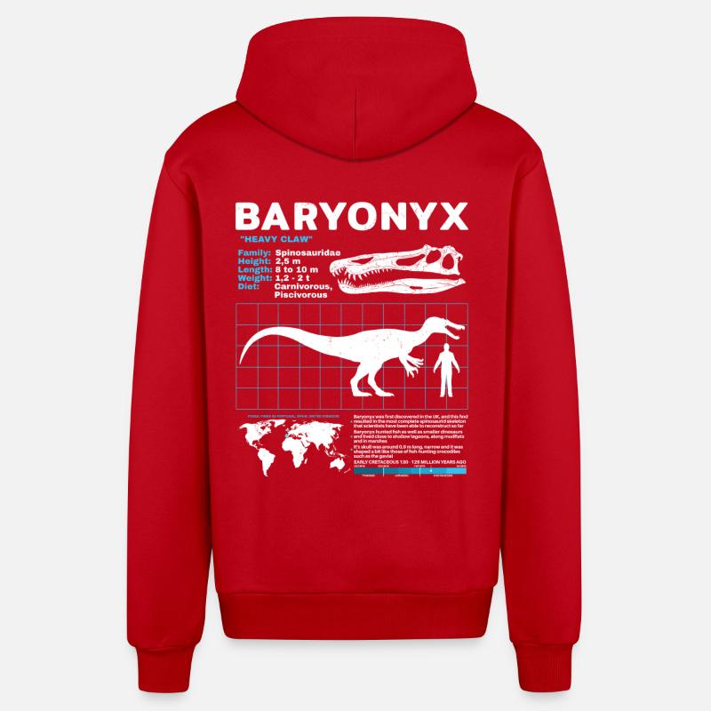 Fiche technique Baryonyx - Veste à capuche bio décontractée fabriquée en UE - rouge