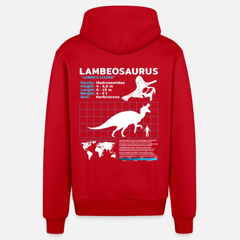 Lambeosaurus Datenblatt Fact Sheet - Organic Relaxed Kapuzenjacke Made in EU - Rot