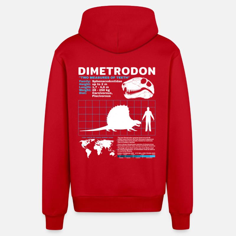 Fiche technique Dimetrodon - Veste à capuche bio décontractée fabriquée en UE - rouge