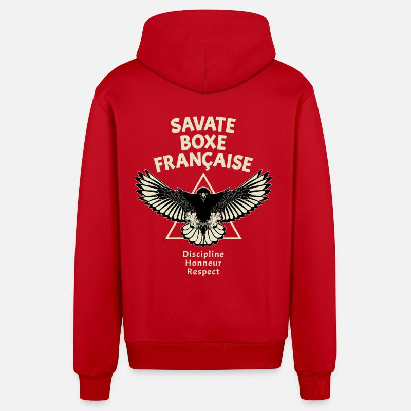Savate Kickboxing Eagle - Organic Relaxed Hooded Jacket Made in EU - red