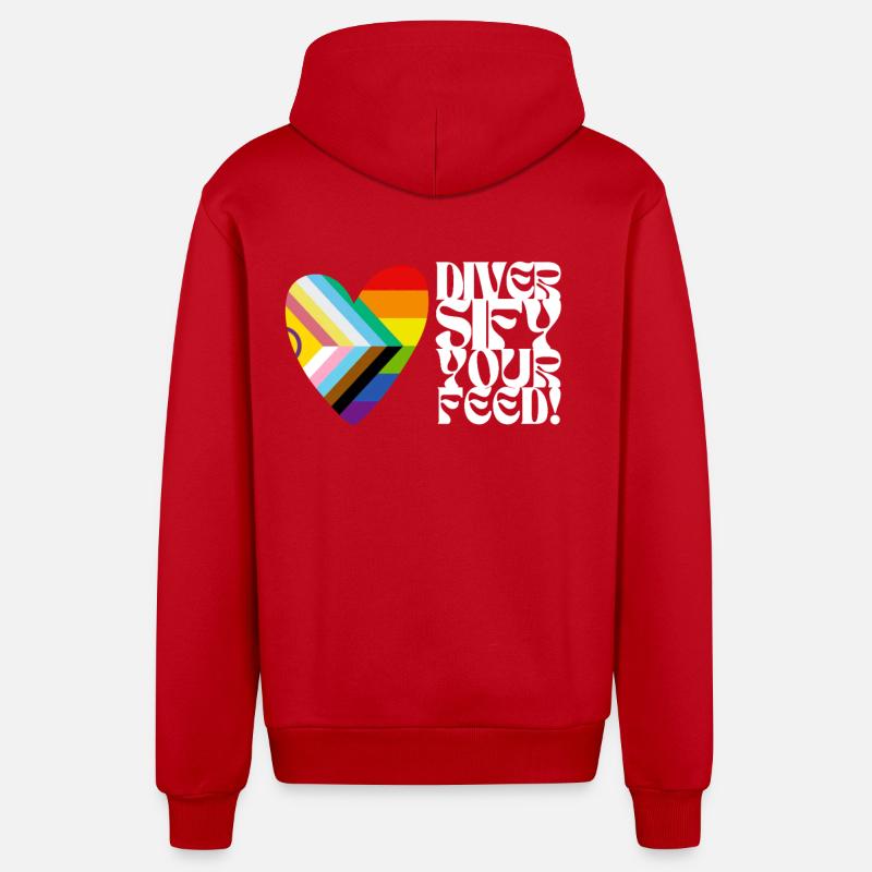 🌈♿ Diversify Your Feed–Progress Pride&Disability - Organic Relaxed Hooded Jacket Made in EU - red