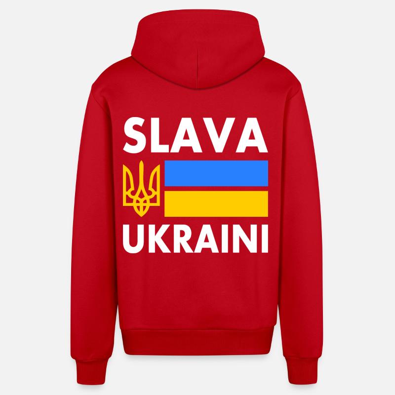Slava ukraini - Veste à capuche bio décontractée fabriquée en UE - rouge
