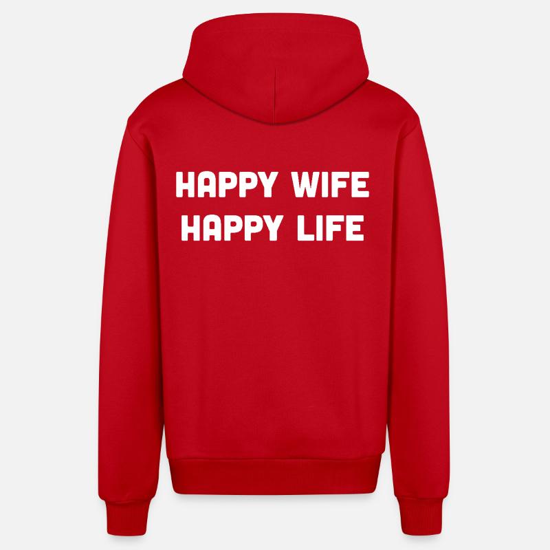 Femme heureuse, vie heureuse - Veste à capuche bio décontractée fabriquée en UE - rouge