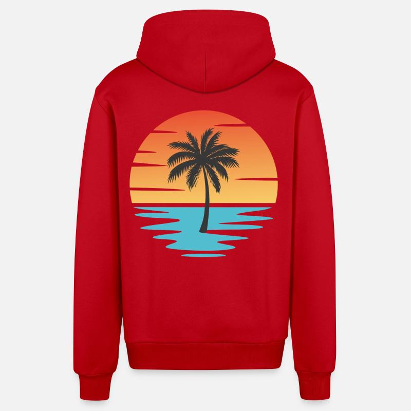 Plage Coucher de soleil - Veste à capuche bio décontractée fabriquée en UE - rouge