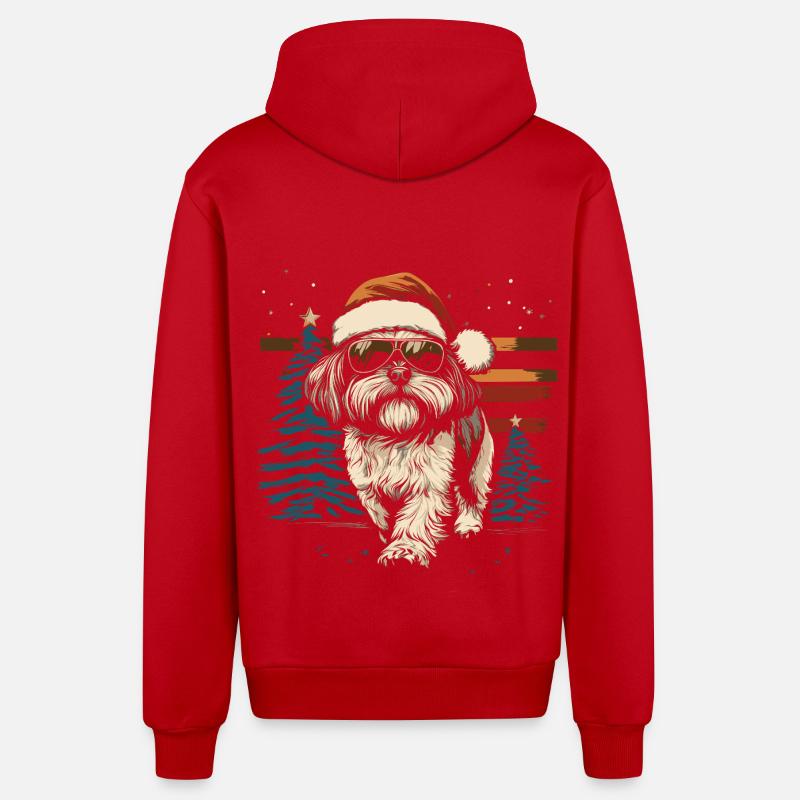 Cool Shi Tzu Noël - Veste à capuche bio décontractée fabriquée en UE - rouge