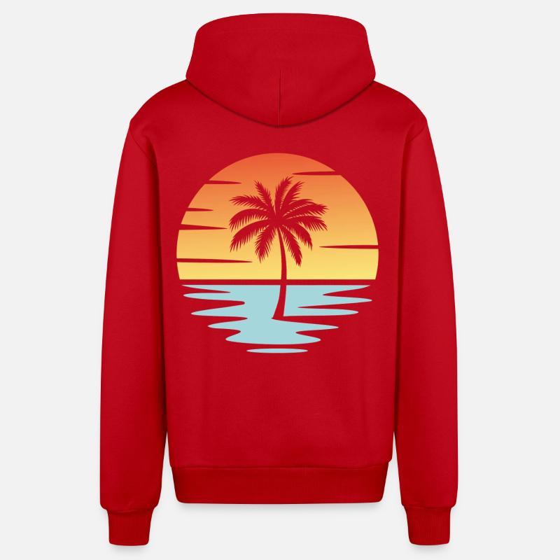 Plage Coucher de soleil - Veste à capuche bio décontractée fabriquée en UE - rouge