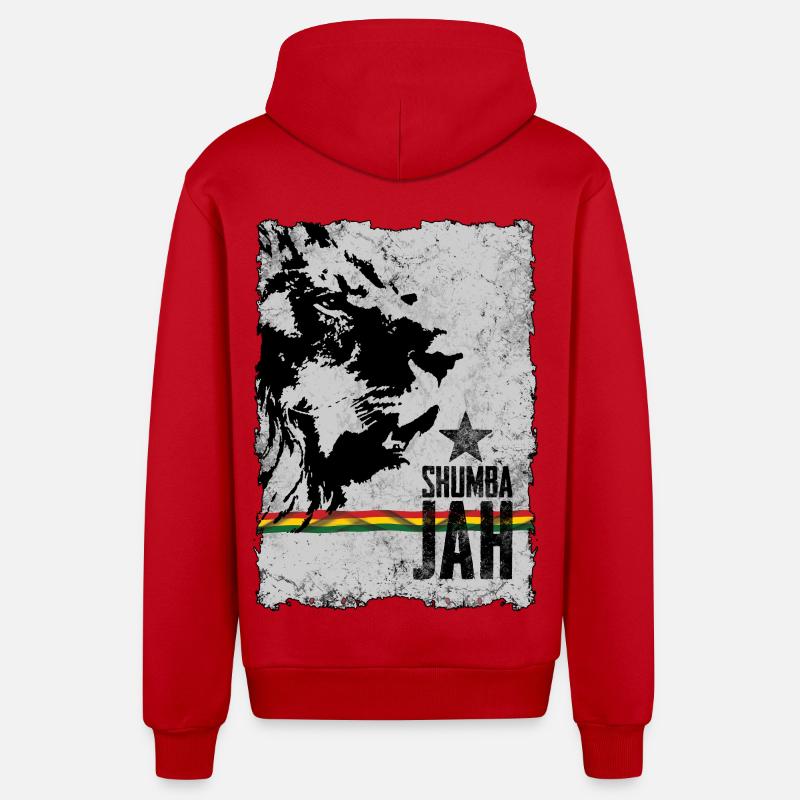 Visage de lion avec drapeau reggae - Veste à capuche bio décontractée fabriquée en UE - rouge