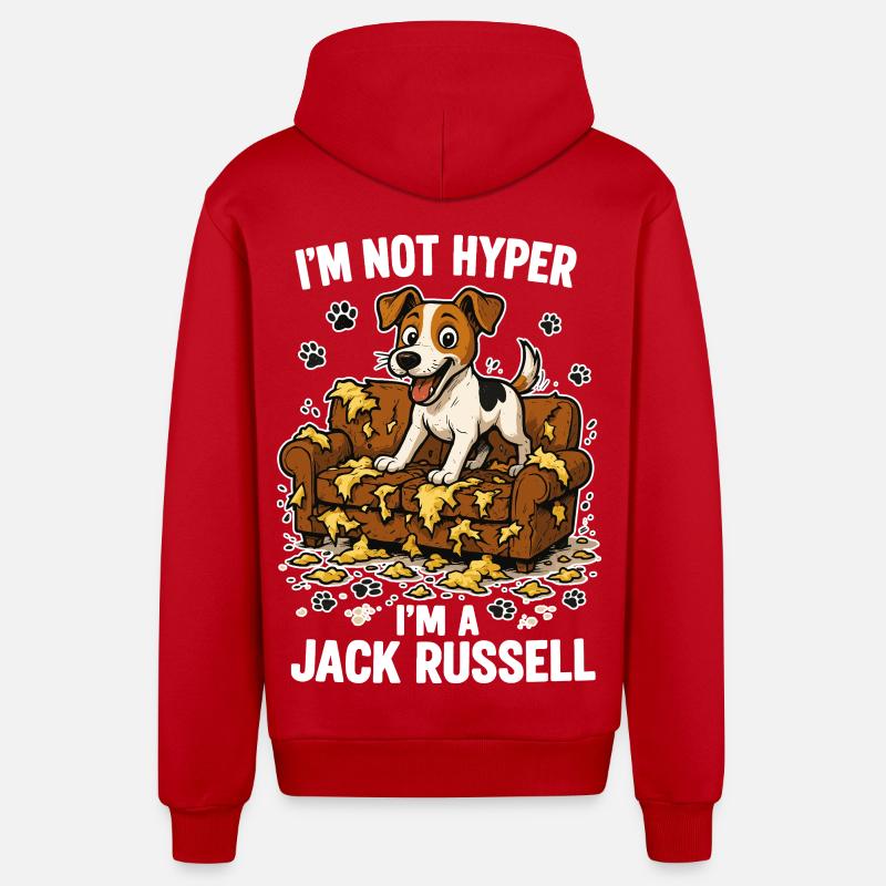 Jack Russell Terrier Funny Hyperactive Gift - Organic Relaxed Hooded Jacket Made in EU - red