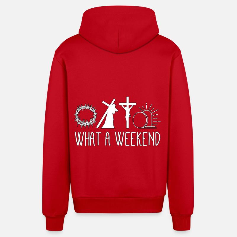 What A Weekend Jesus Easter - Organic Relaxed Hooded Jacket Made in EU - red