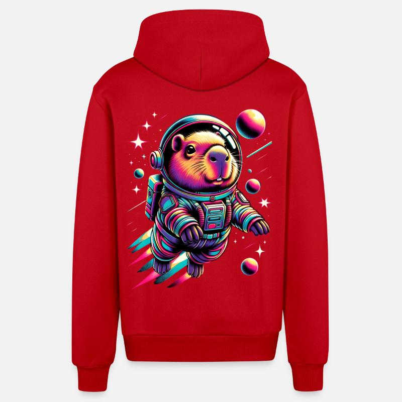 Capybaras Mignon Capybara Astronaute - Veste à capuche bio décontractée fabriquée en UE - rouge